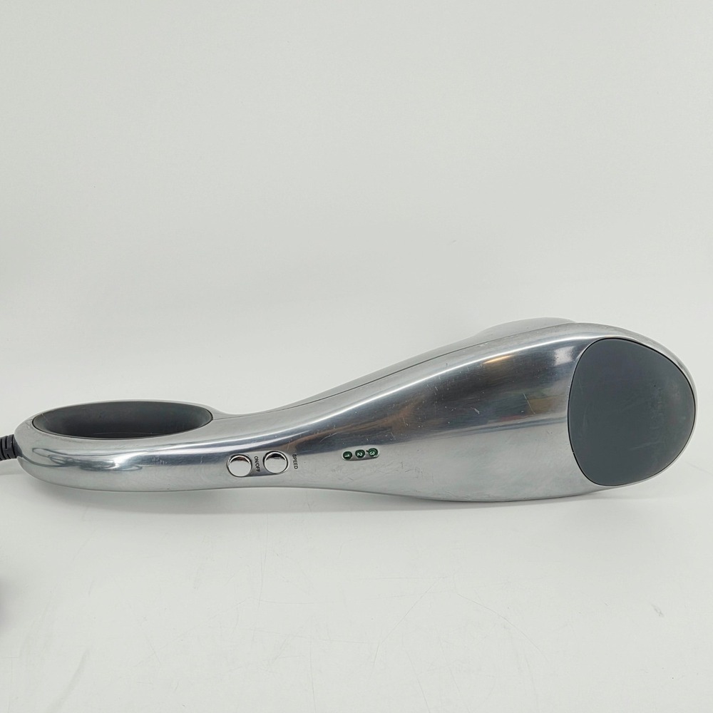 Brookstone Handheld Massager F-209 Silver 3-Speed Corded Muscle Relief Tested